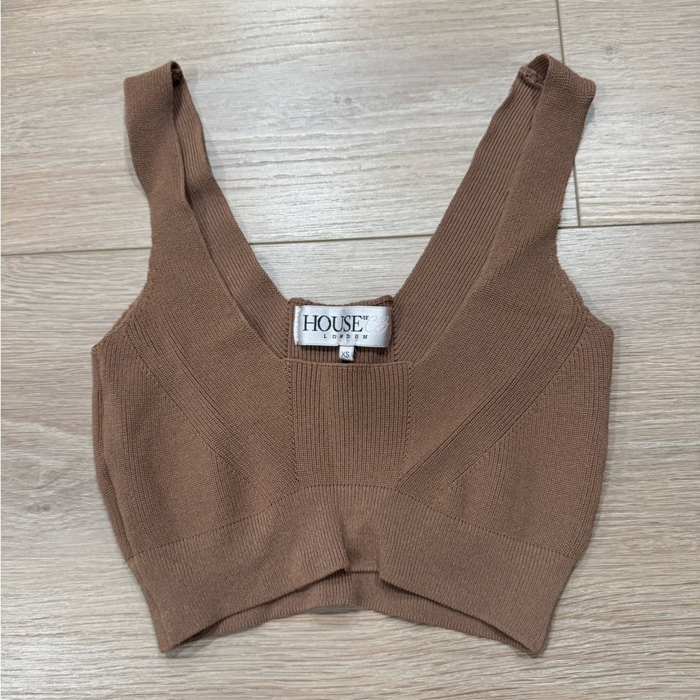 House of CB Brown Ribbed Crop Top